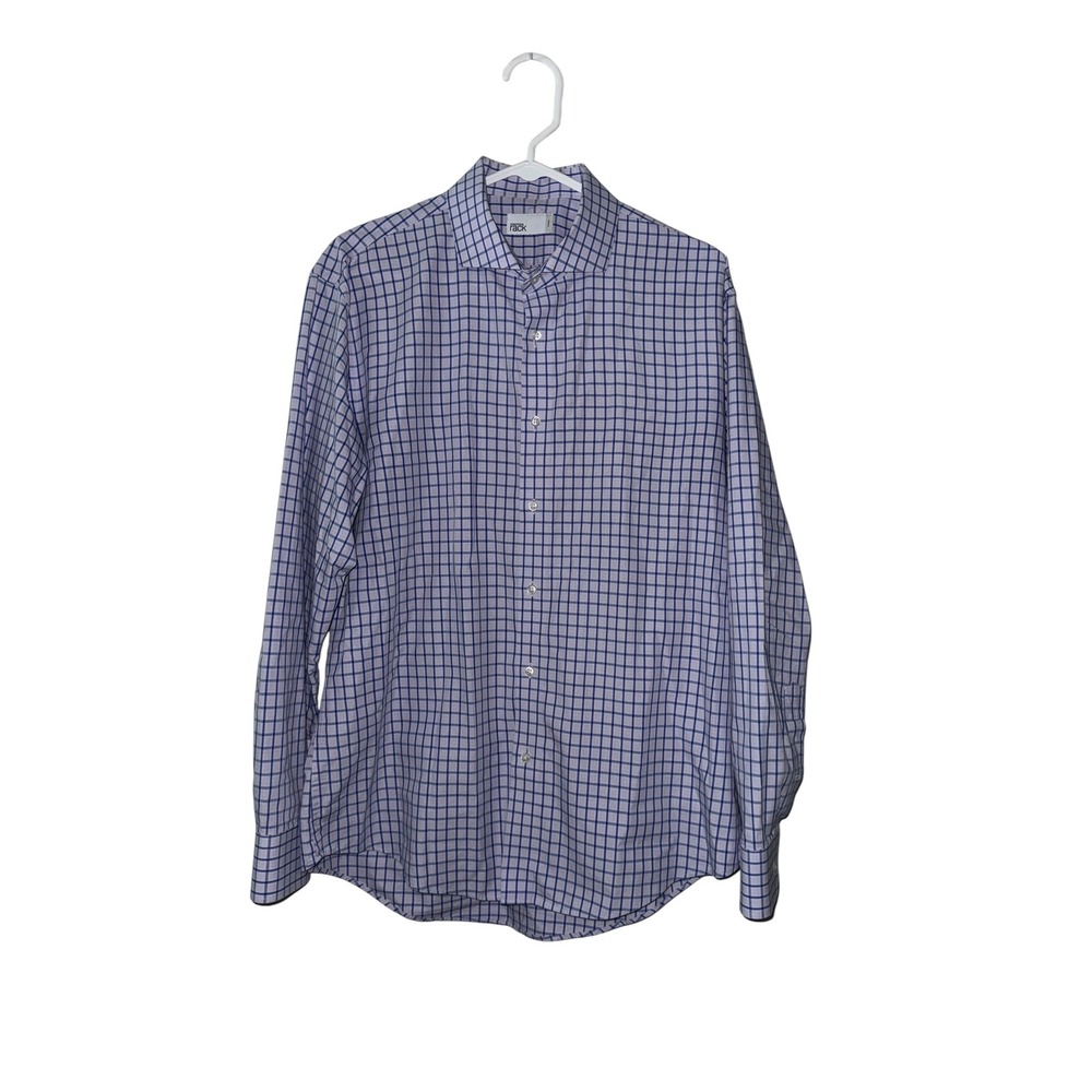 Nordstrom Rack Mens Trim Fit Dress Shirt Purple Blue Windowpane Check 16.5 32-33